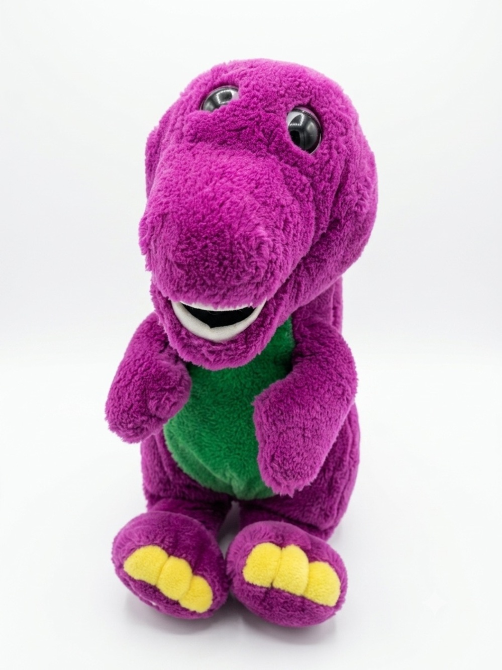 Vtg Barney The Dinosaur Plush Stuffed Animal Purple Green Embroidered Foot Toy